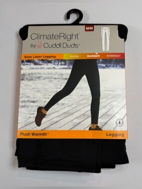 Climate Right by Cuddl Duds Black Plush Warmth Base Layer Leggings Medium